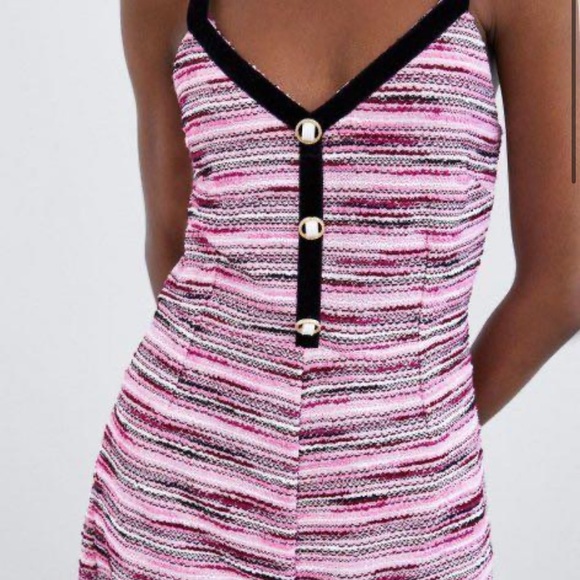 Zara Tweed Pink Velvet Strap Short Romper - Picture 3 of 16